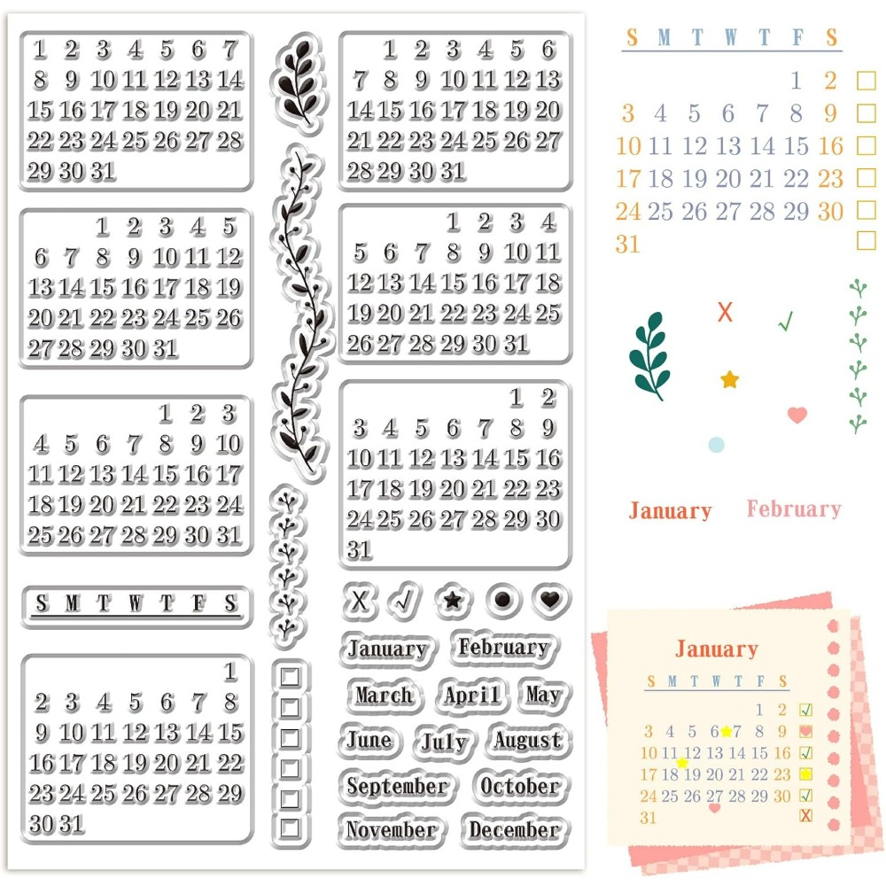 Planned Parenthood - カレンダー クリアスタンプシート 再利用可能な透明ゴムプランナー 週 月 日付番号