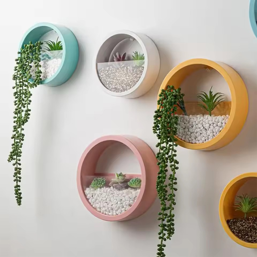 Snake Plant Ceramic - 丸型壁掛けプランターポット 3色 ピンク ブルー ブラック 吊り下げ式フラワーポット