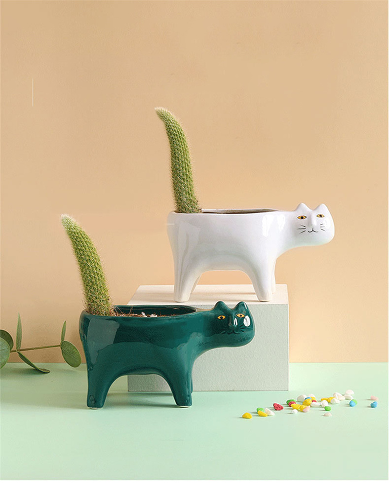 Snake Plant Ceramic - かわいい猫セラミックガーデンフラワーポット動物画像サボテン植物プランター多肉植物コンテナ卓上装飾品装飾