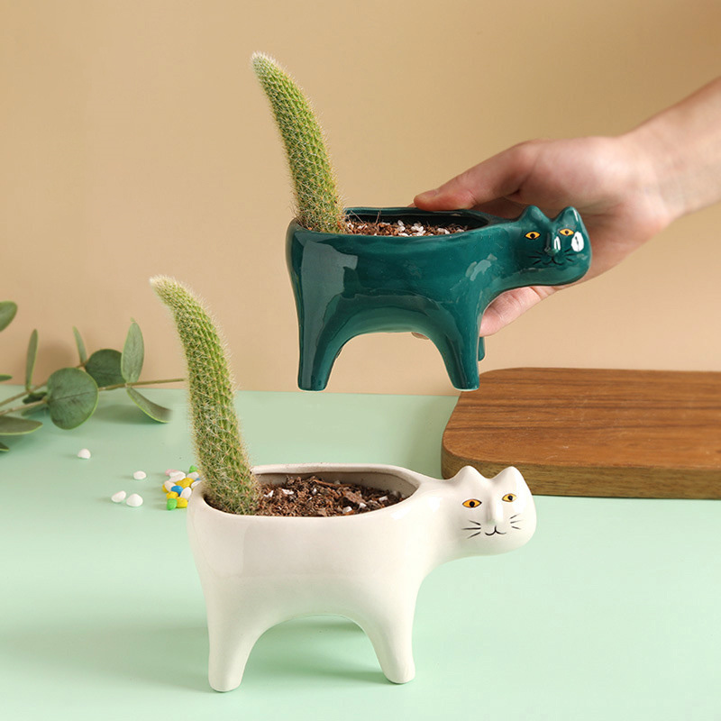 かわいい猫セラミックガーデンフラワーポット動物画像サボテン植 - Snake Plant Ceramic のレビューと価格
