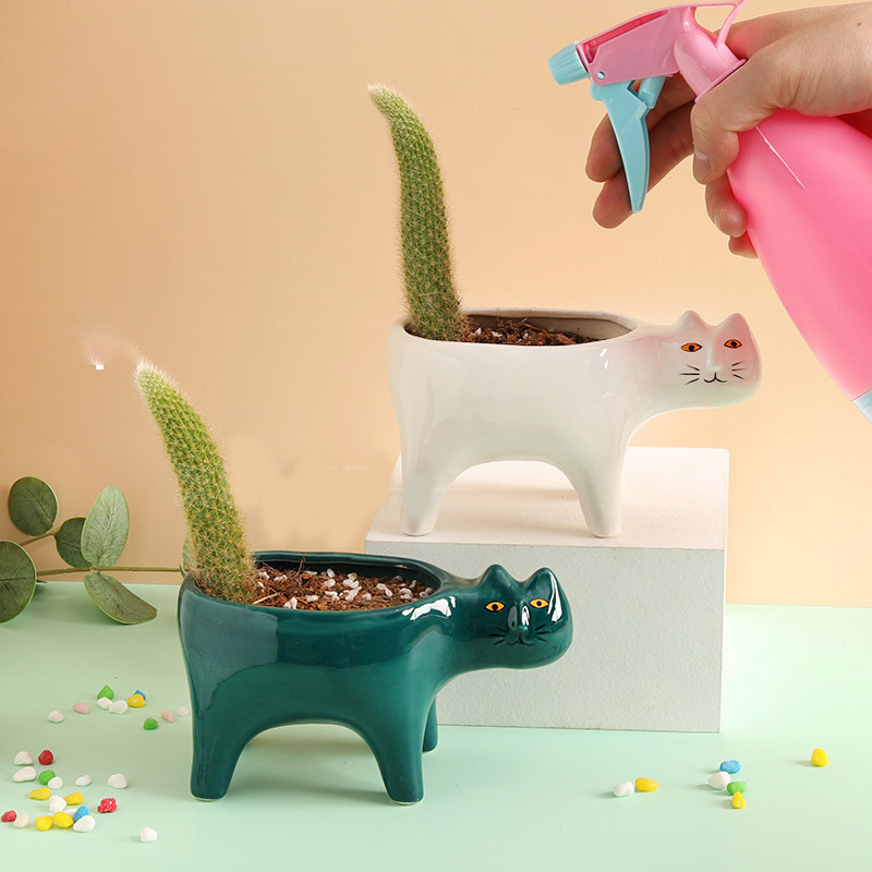 かわいい猫セラミックガーデンフラワーポット動物画像サボテン植 - Snake Plant Ceramic のレビューと価格