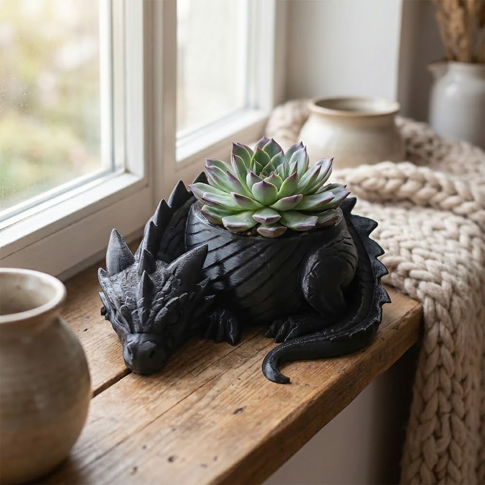 3Dプリントされたドラゴン型の植木鉢、面白いフラワーポット、 - Snake Plant Ceramic のレビューと価格